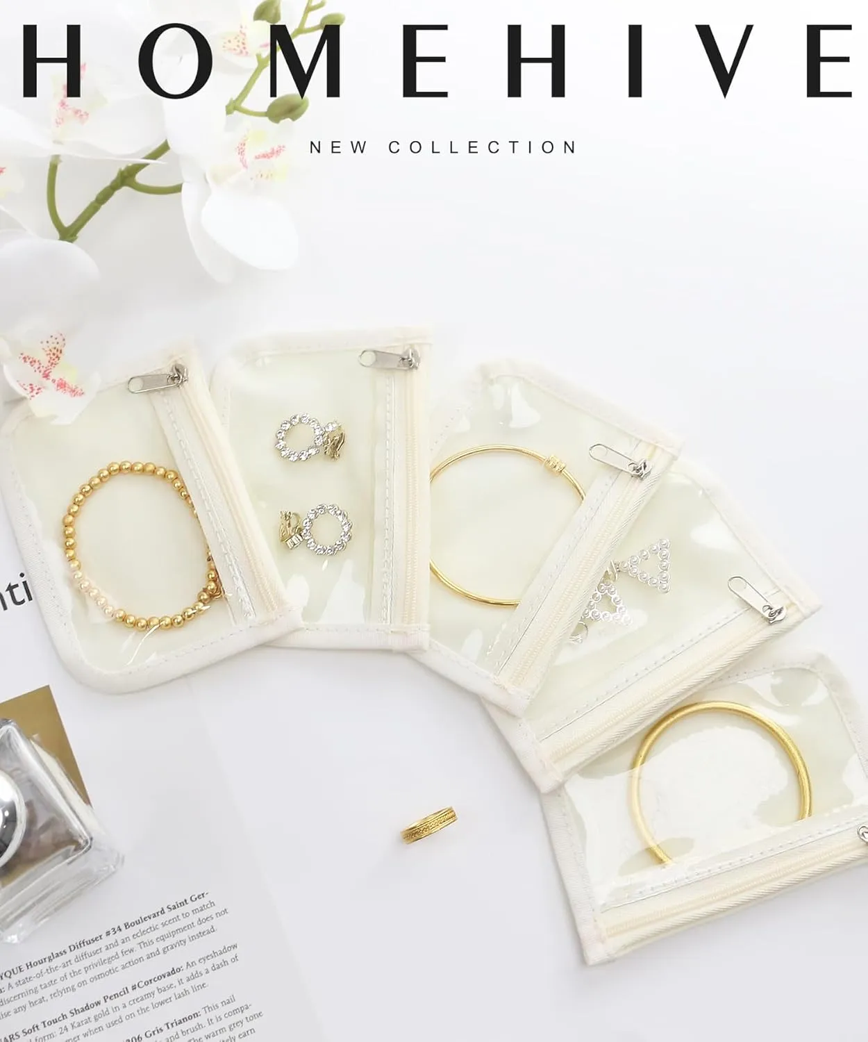 10Pcs Clear Velvet Zipper Travel Jewelry Organizer, Portable Anti Tarnish Jewelry Storage Pouch Bag Gift for Women Girl