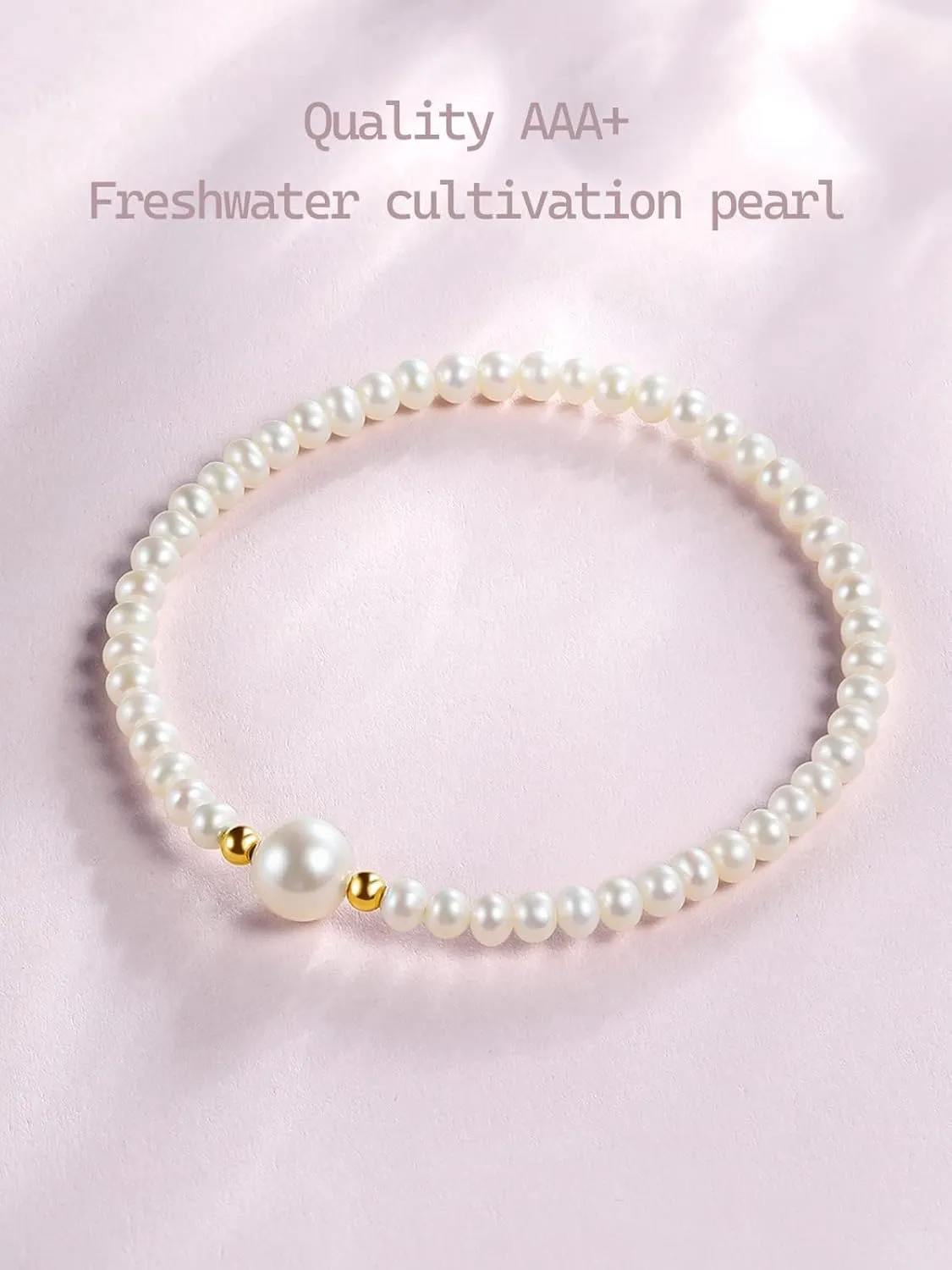 18K Gold Pearl Bracelets for Women 4.5mm Freshwater Pearls Stretch Beaded Bracelet AAA  Quality White Pearl with 18K Real Gold Beads Dainty Jewelry for Her X199040 16/17/18/19cm