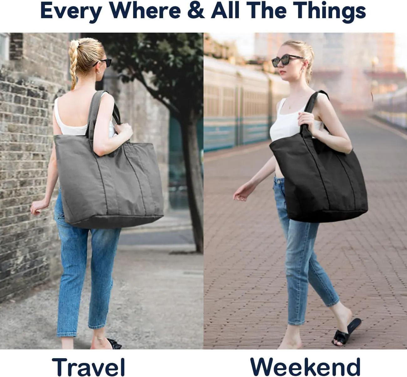 22'' 50L Large Canvas Bag, Extra Large Tote Bag for Women, Overnight Bags for Travel