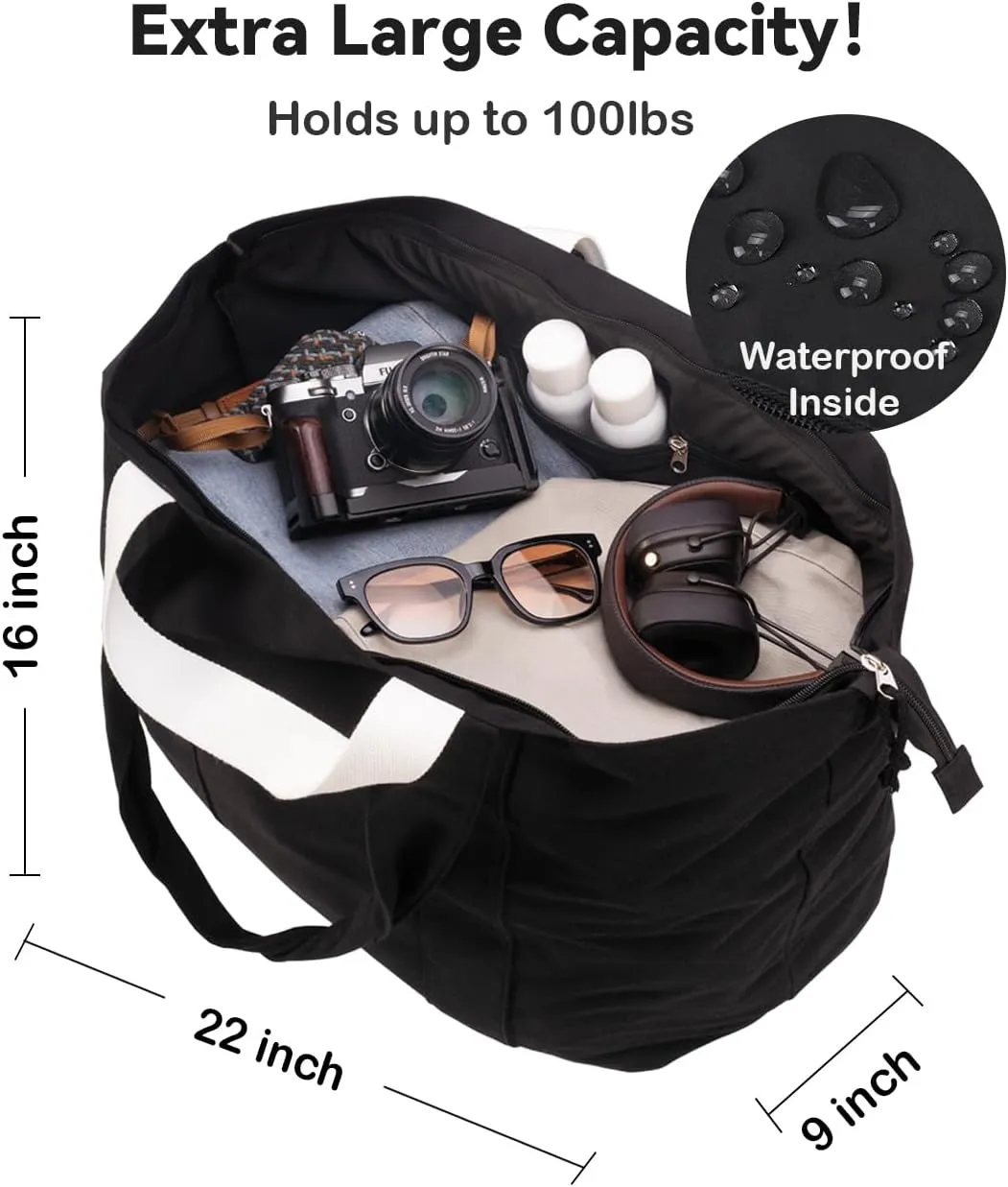 22'' 50L Large Canvas Bag, Extra Large Tote Bag for Women, Overnight Bags for Travel