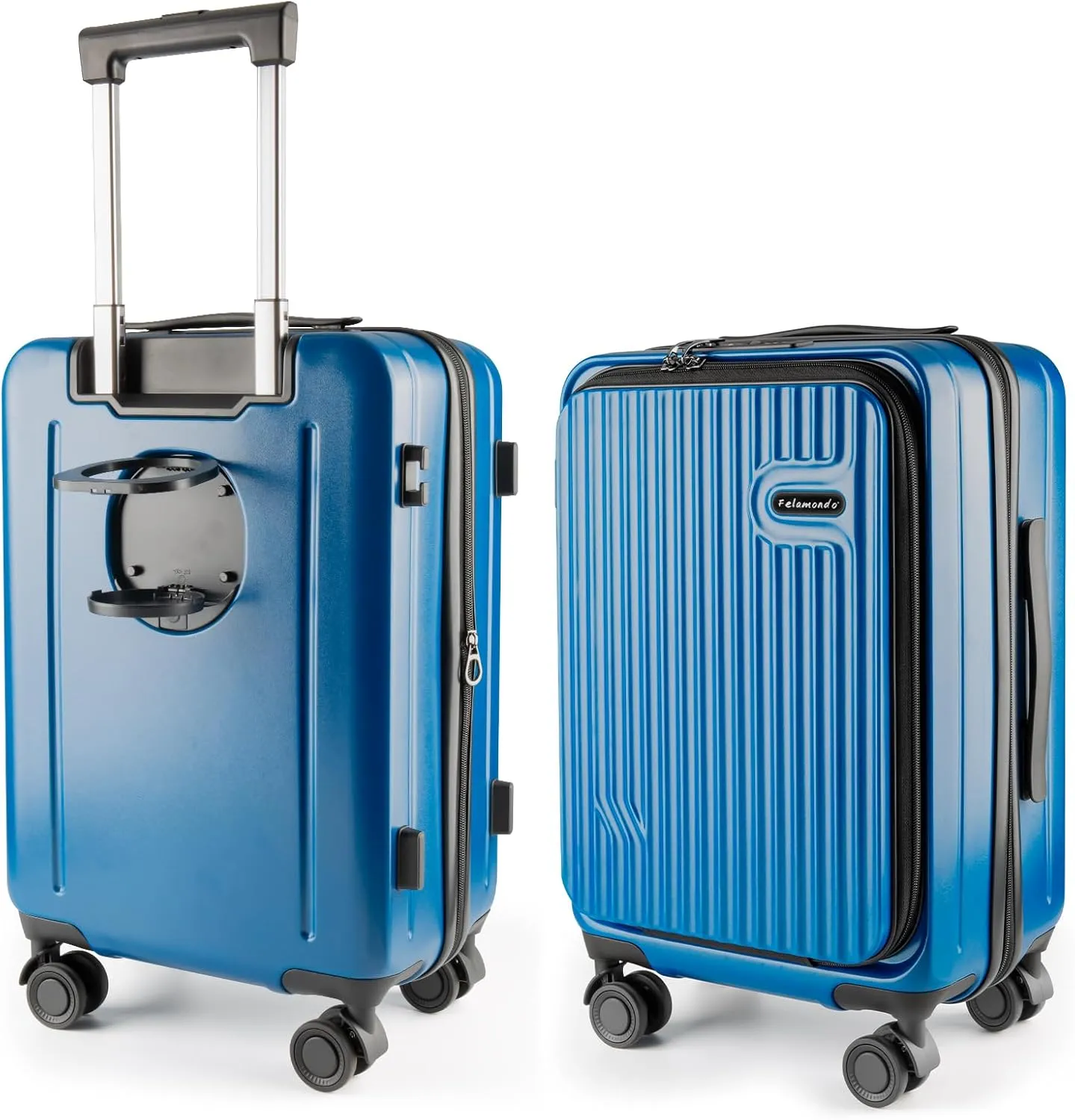 24-inch Top Opening Luggage with 360° Silent Wheels, TSA Lock, Collapsible Cup Holder & Bag Hook - Lightweight Hardshell Suitcase for Business Travel & Vacation(Blue)