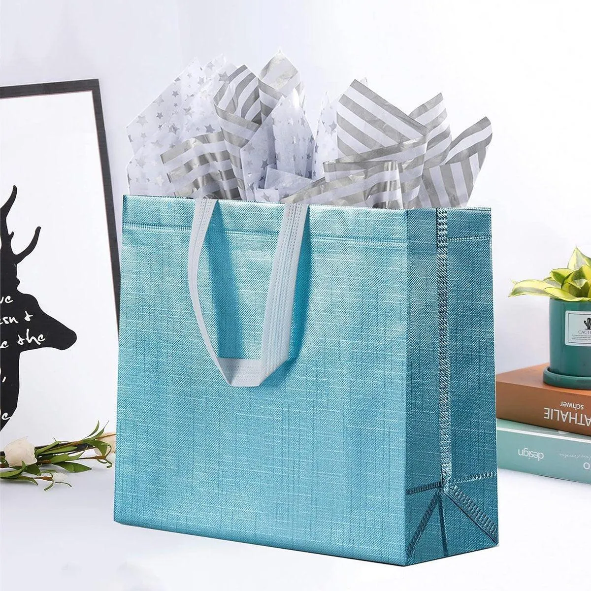 25PCS Embossed Non-Woven Tote Bag Fashion Shopping Gift Packaging Bag