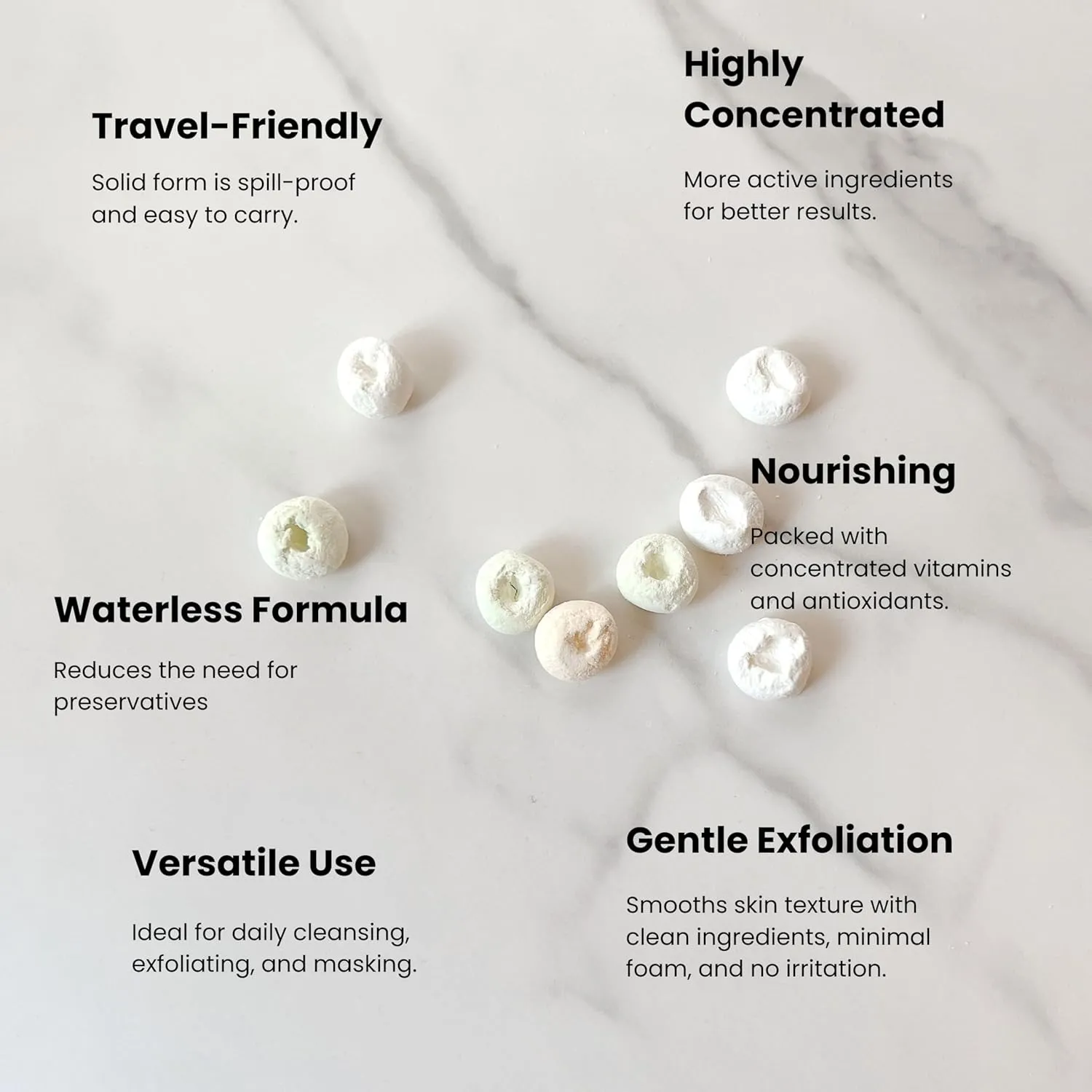 3-in-1 Solid Facial Cleanser, Exfoliator, and Wash-off Mask - Vegan, Cruelty-Free, Plastic-Free, Travel-Friendly, 1 Month Supply (60 Crushable Tablets) in Tin (Brightening Beans in Tin)
