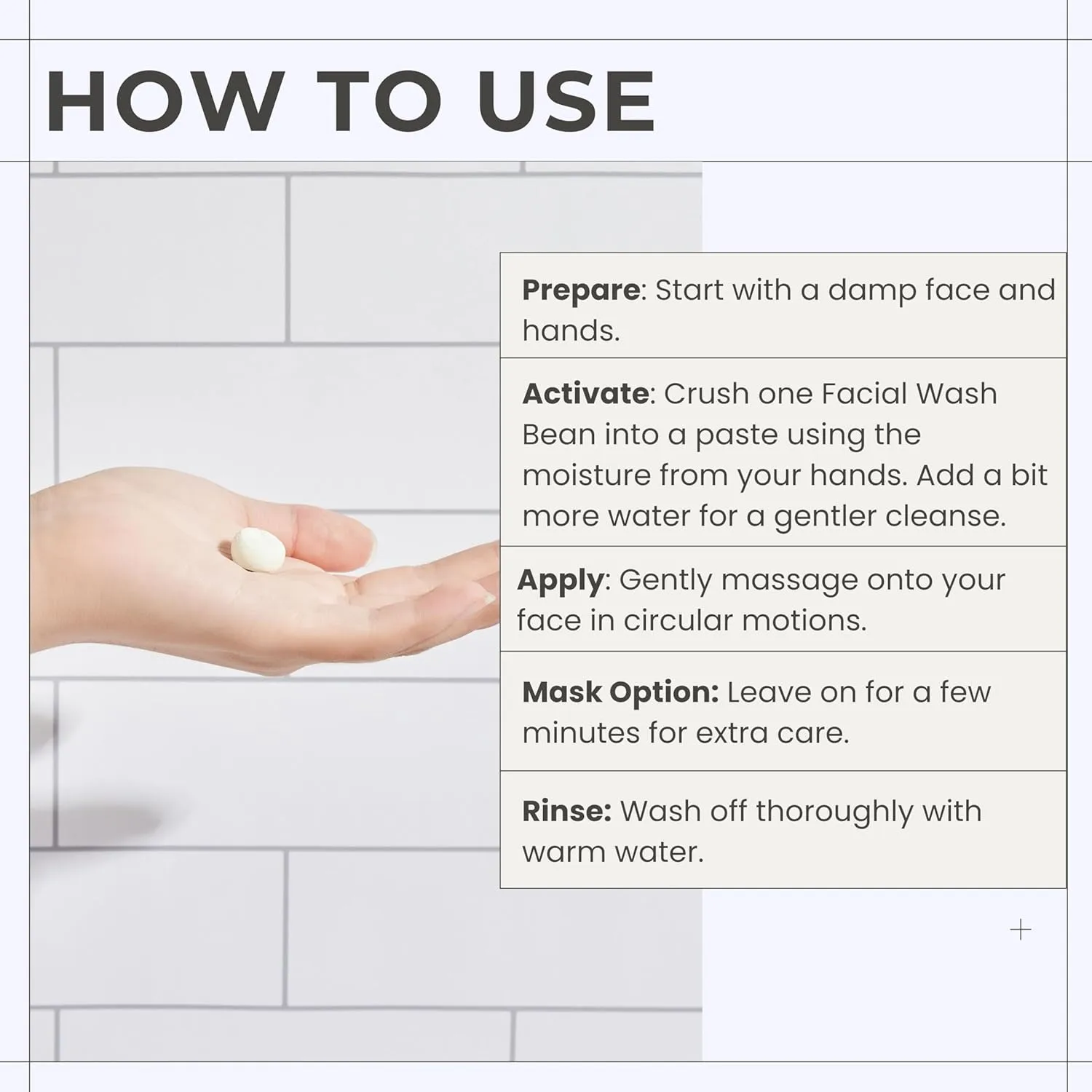 3-in-1 Solid Facial Cleanser, Exfoliator, and Wash-off Mask - Vegan, Cruelty-Free, Plastic-Free, Travel-Friendly, 1 Month Supply (60 Crushable Tablets) in Tin (Brightening Beans in Tin)