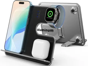 3-in-1 Wireless Charger for Apple Fanboys: Aluminum Alloy Charging Station for iPhone Apple Watch and Airpods - Detachable Travel Charger for Multiple Devices