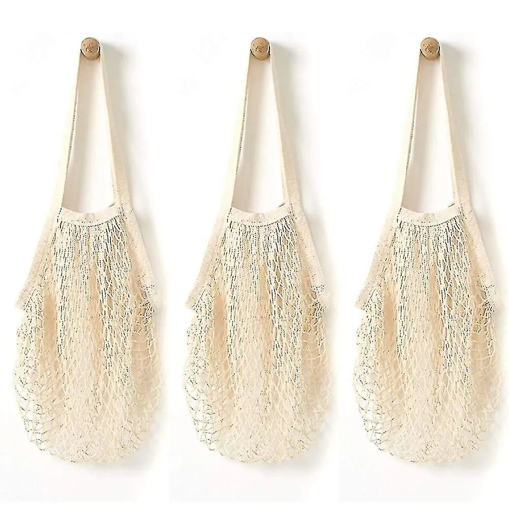 3 Pack Grocery Mesh Bags Portable reusable washable Organic Cotton String