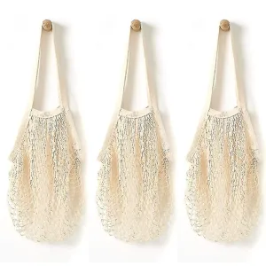 3 Pack Grocery Mesh Bags Portable reusable washable Organic Cotton String