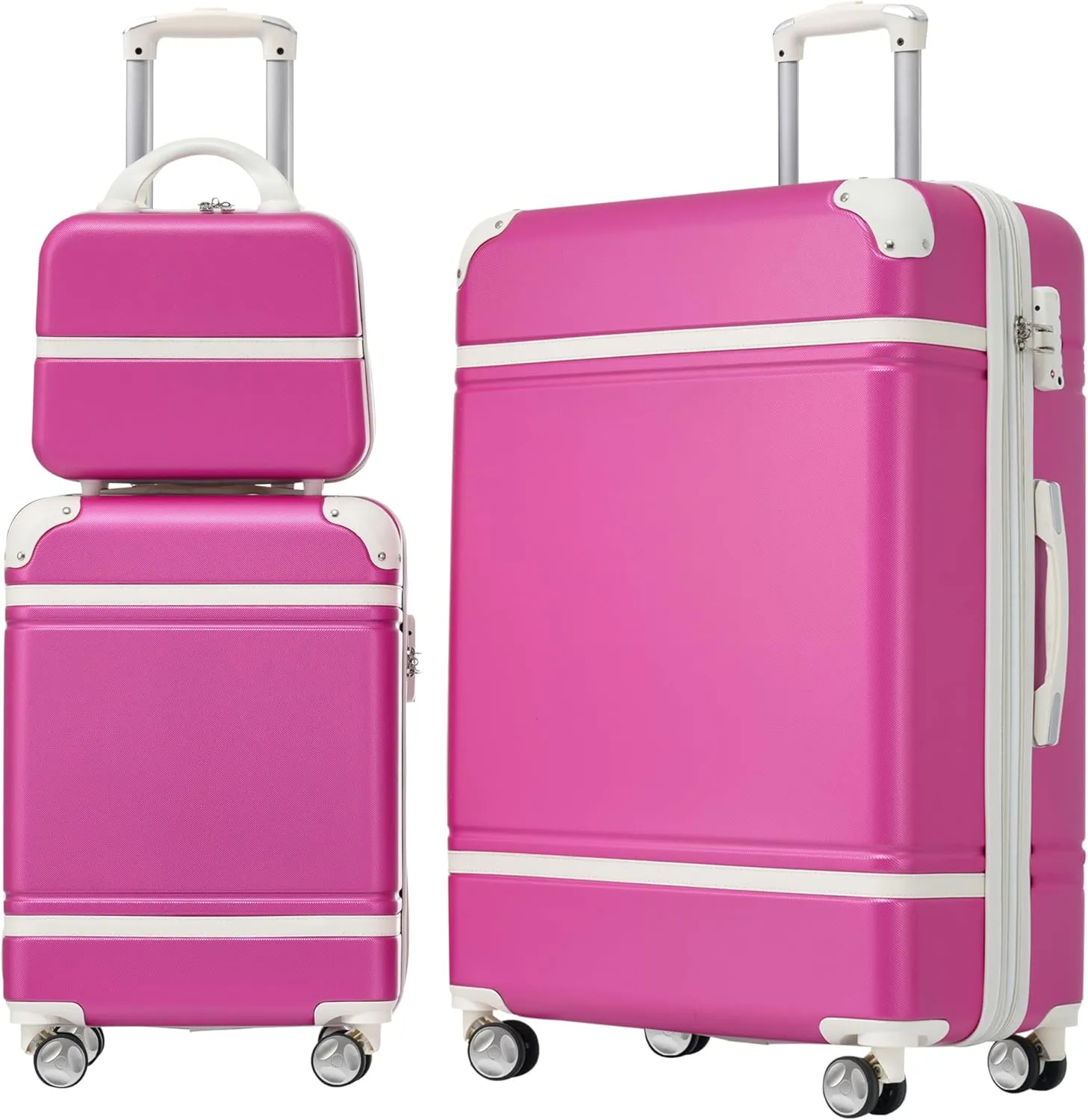 3 Piece Hardshell Luggage Set with 20" & 28" Suitcases and Cosmetic Case, Lightweight, Pink