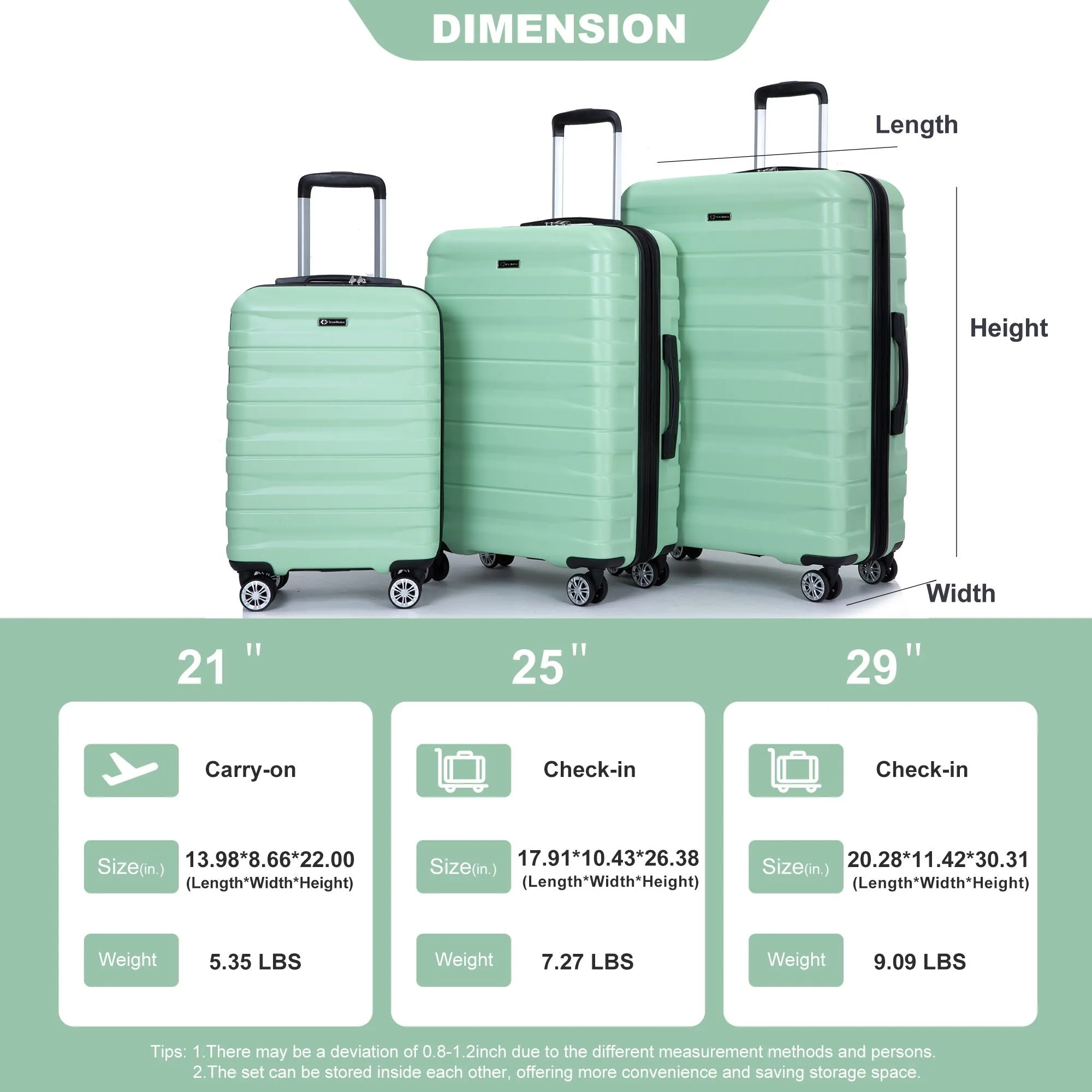 3 Piece Luggage Sets Lightweight & Durable Expandable Suitcase With Two Hooks