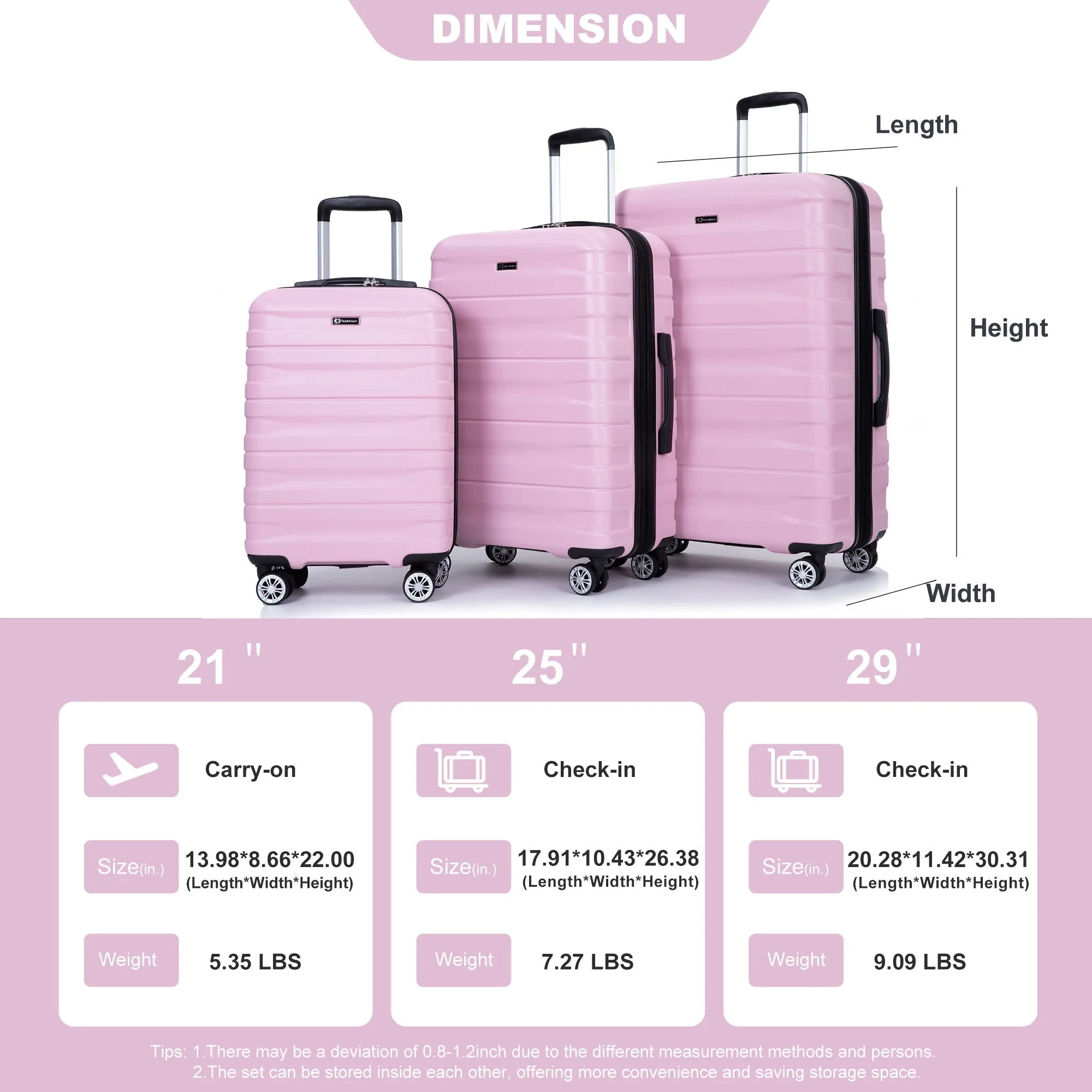 3 Piece Luggage Sets Lightweight & Durable Expandable Suitcase With Two Hooks