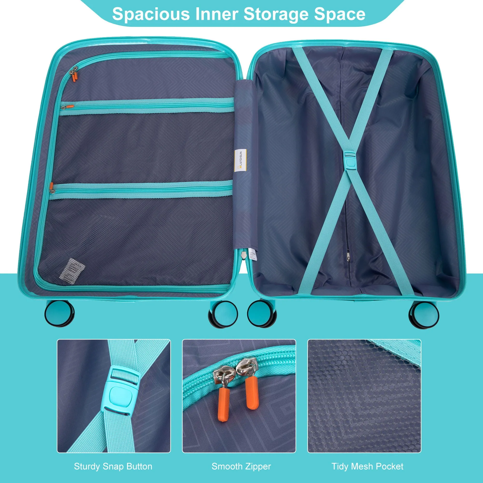 3 Piece Set Expandable Hardshell Suitcase Double Spinner Wheels