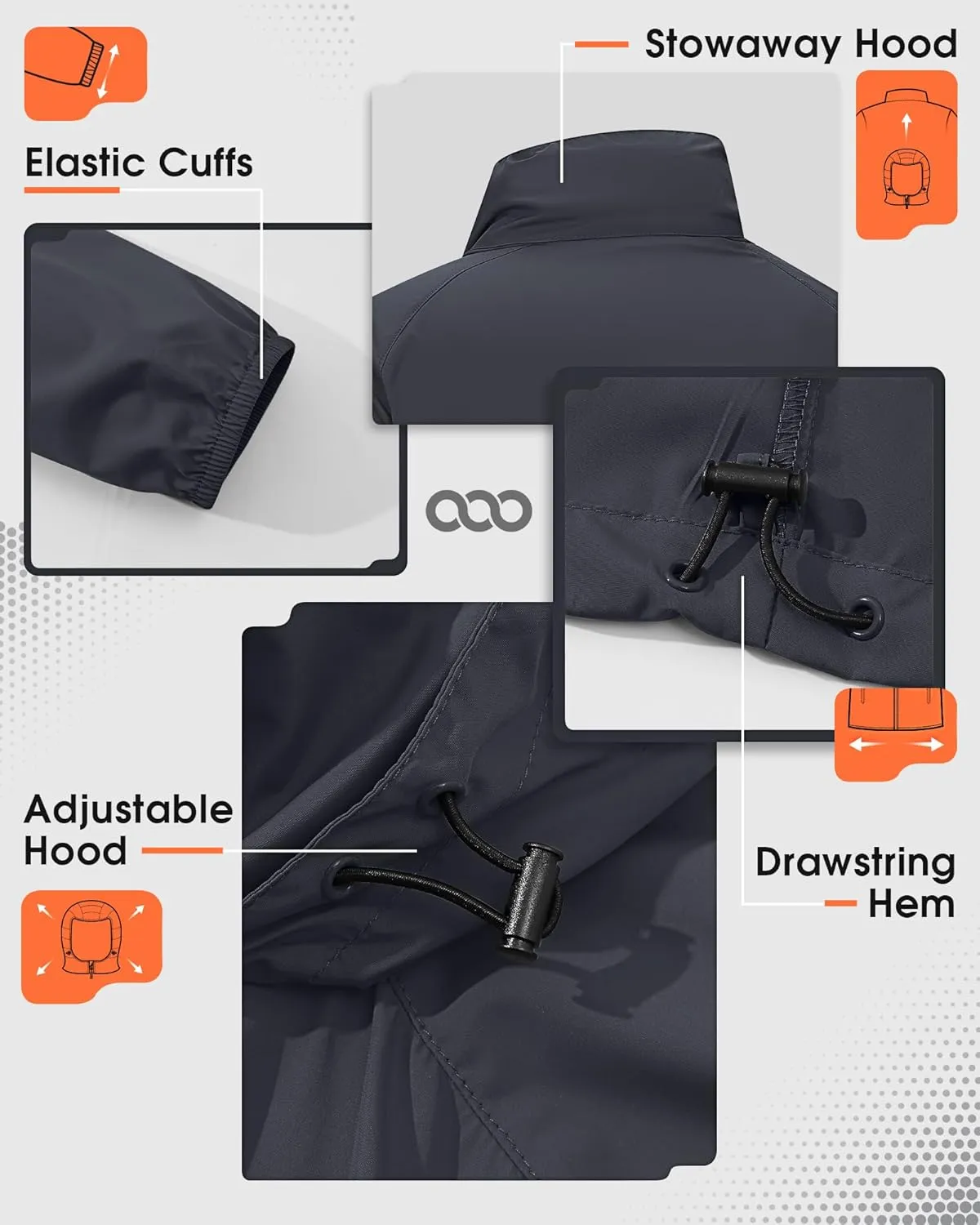 33,000ft Men's Rain Jacket Waterproof Lightweight Raincoat Packable Rain Shell Windbreaker with Hood for Golf Hiking Travel