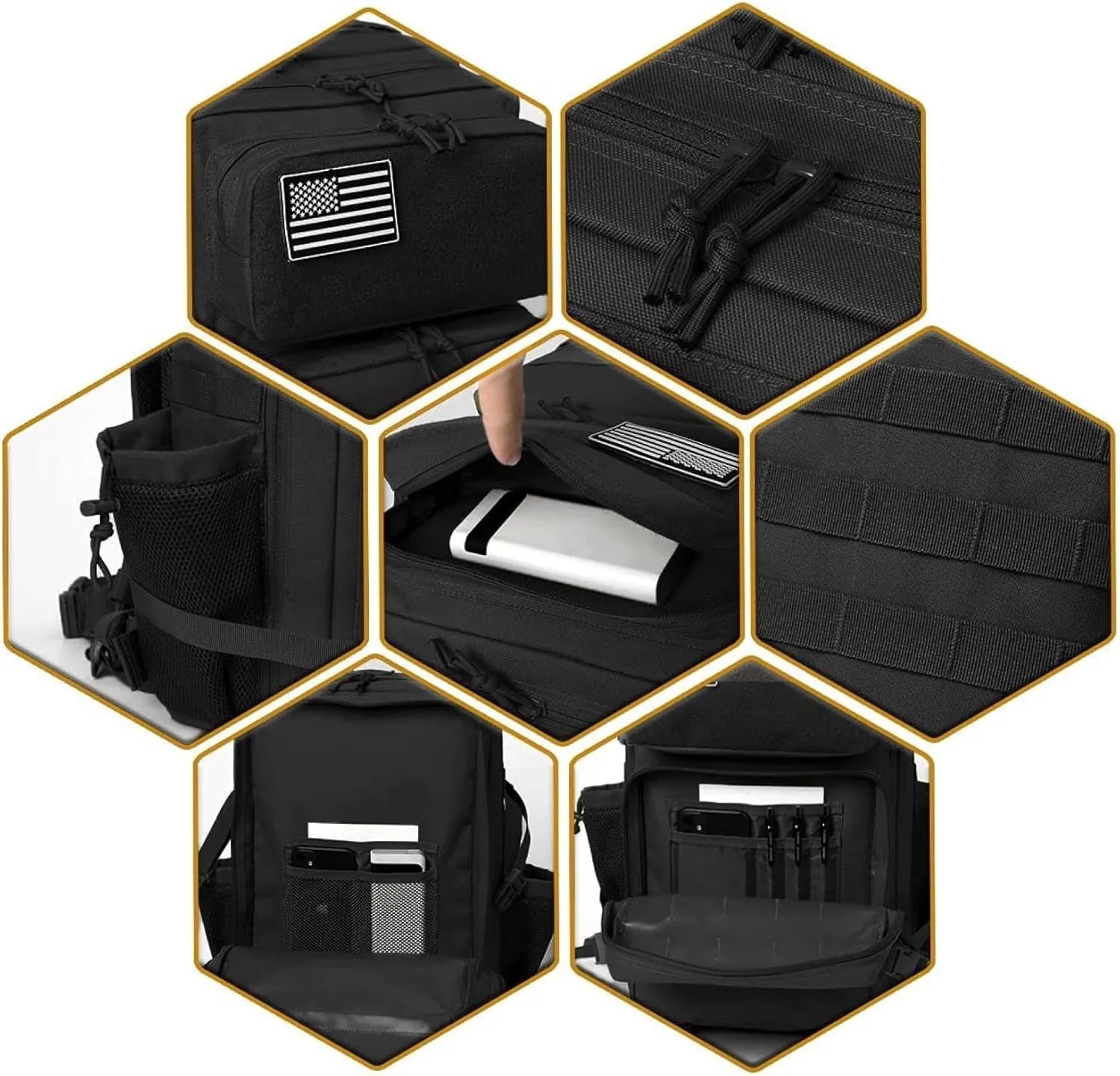 3P Tactical Bag Camouflage Backpack Molle Assault Bag Outdoor Multifunctional Backpack Trekking Camping Large Bag, Black