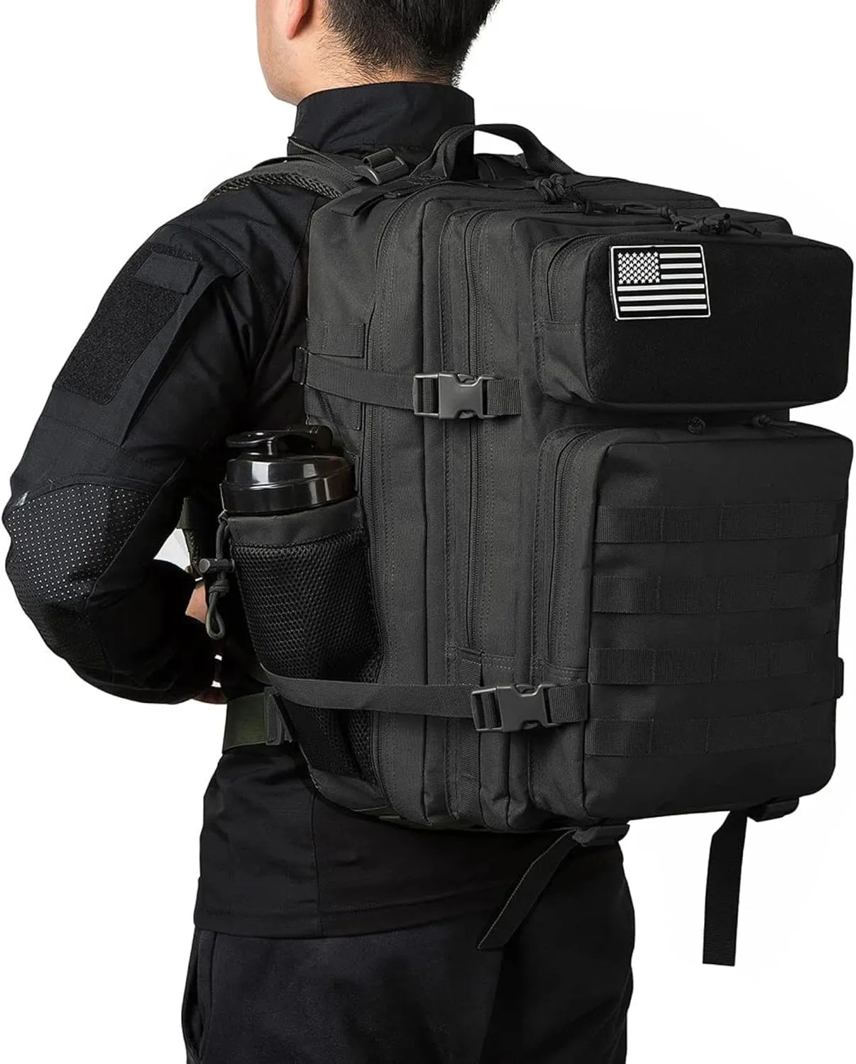 3P Tactical Bag Camouflage Backpack Molle Assault Bag Outdoor Multifunctional Backpack Trekking Camping Large Bag, Black