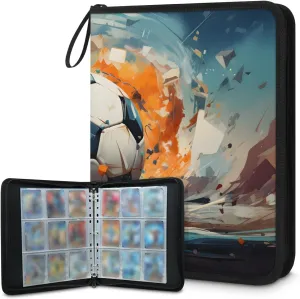4 Pocket Card Binder, Colorful Football 400 Pockets Collector Album with Zipper Trading Card Binder, Graffiti Football Double Sided Pocket Collection Binder