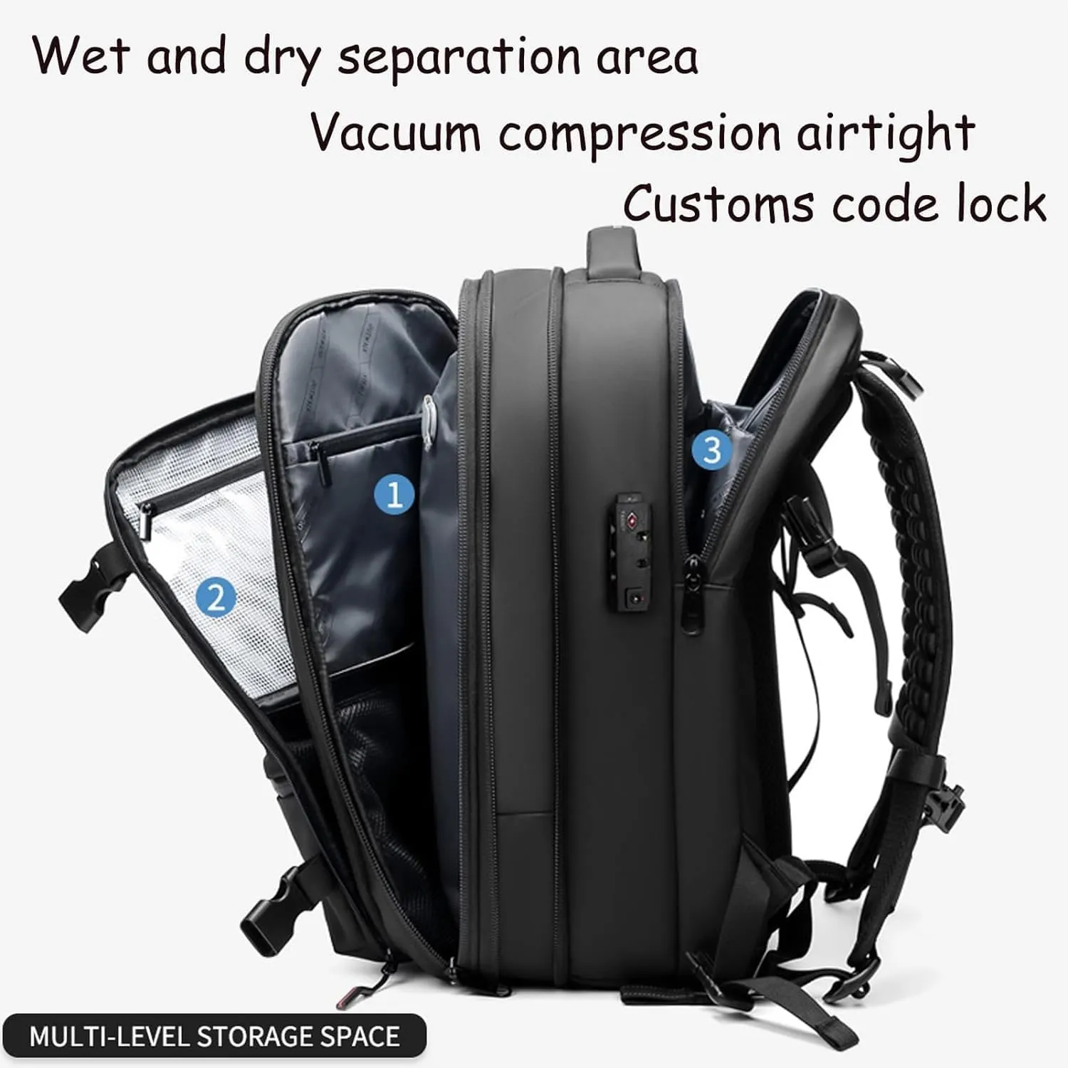 60L Expandable Vacuum Backpack Travel, Portable Waterproof and Anti-Theft Vacuum Sealed Storage Backpack (Grey Vaccum)