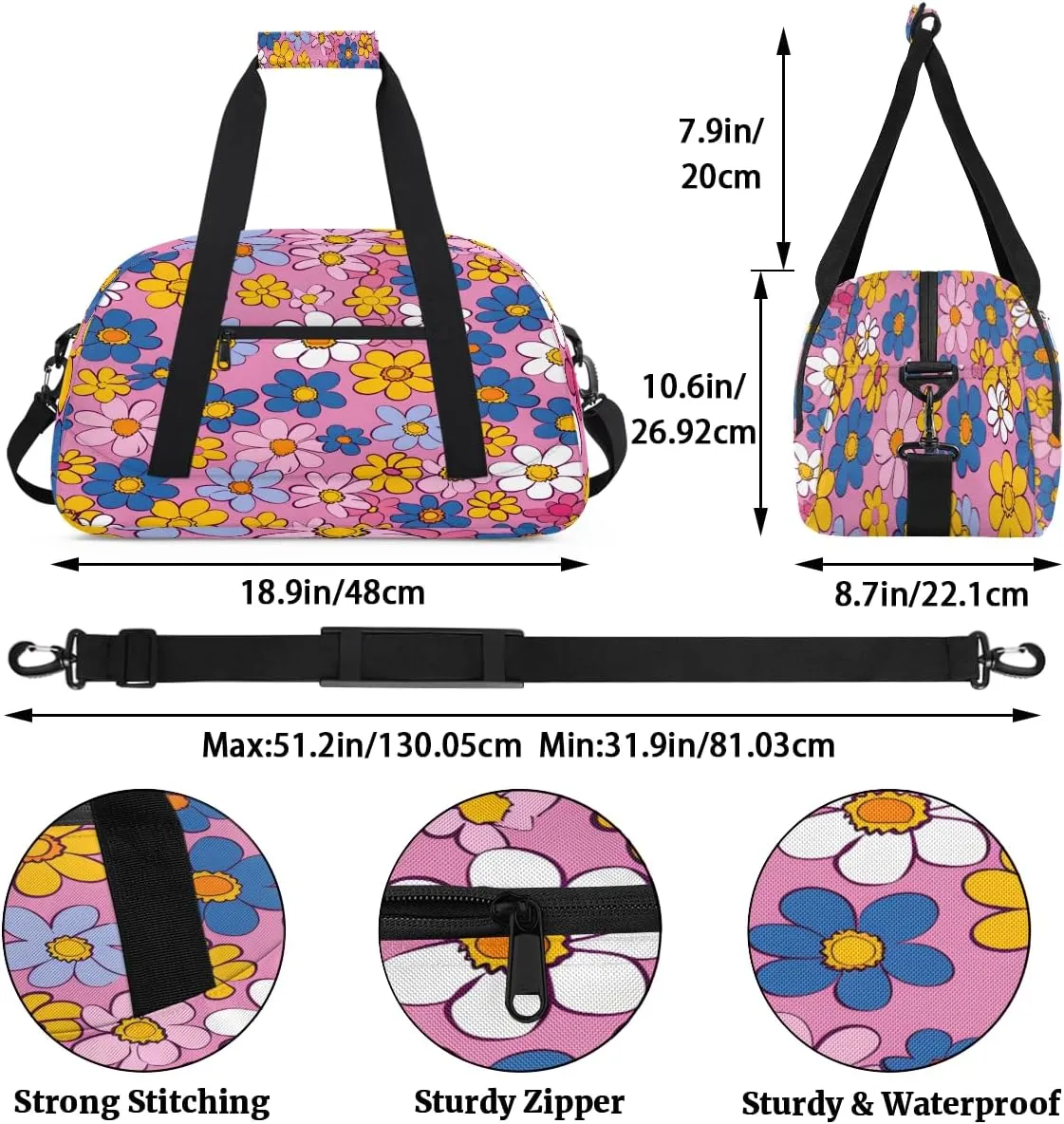 Abstract Hippie Flowers Kids Overnighter Duffel Bags for Boys, Carry-On Size Sports Gym Bag with Front Zipper Pocket for School Practice or Overnight Travel Weekender Sleepover Tote Bag