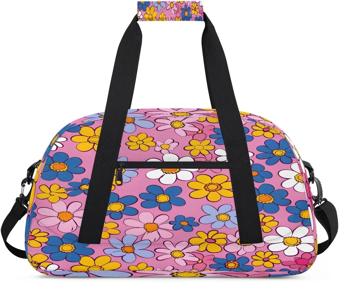 Abstract Hippie Flowers Kids Overnighter Duffel Bags for Boys, Carry-On Size Sports Gym Bag with Front Zipper Pocket for School Practice or Overnight Travel Weekender Sleepover Tote Bag