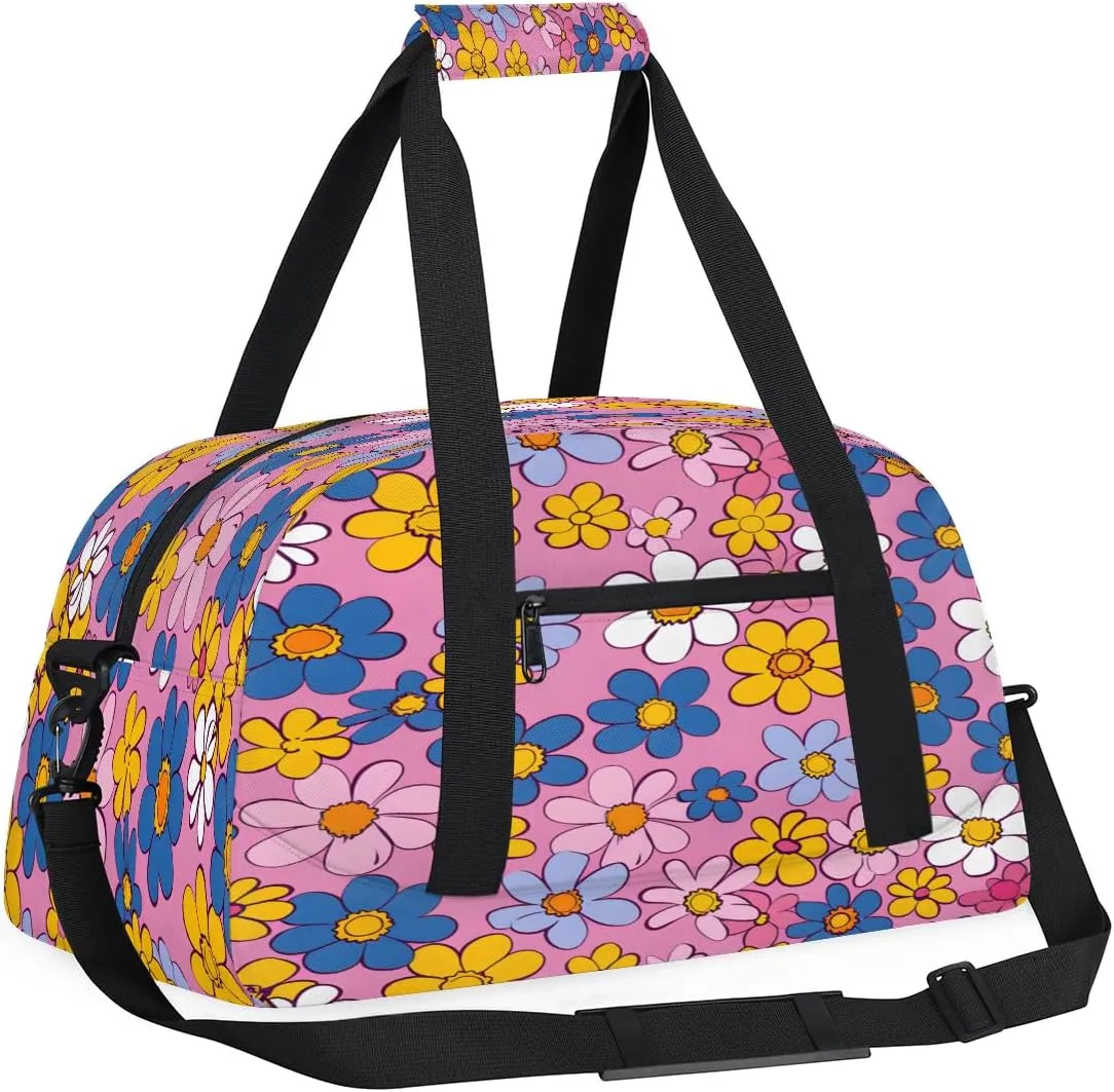 Abstract Hippie Flowers Kids Overnighter Duffel Bags for Boys, Carry-On Size Sports Gym Bag with Front Zipper Pocket for School Practice or Overnight Travel Weekender Sleepover Tote Bag