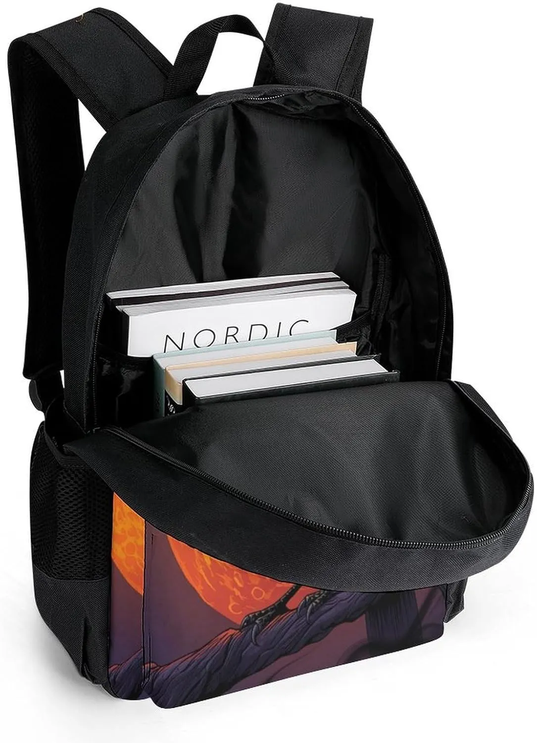 Adults Lightweight Halloween Raven Moon Dark Night Art Rucksacks Large Capacity Bookbag With Adjustable Shoulder Straps for Trekking Outdoors Bicycle