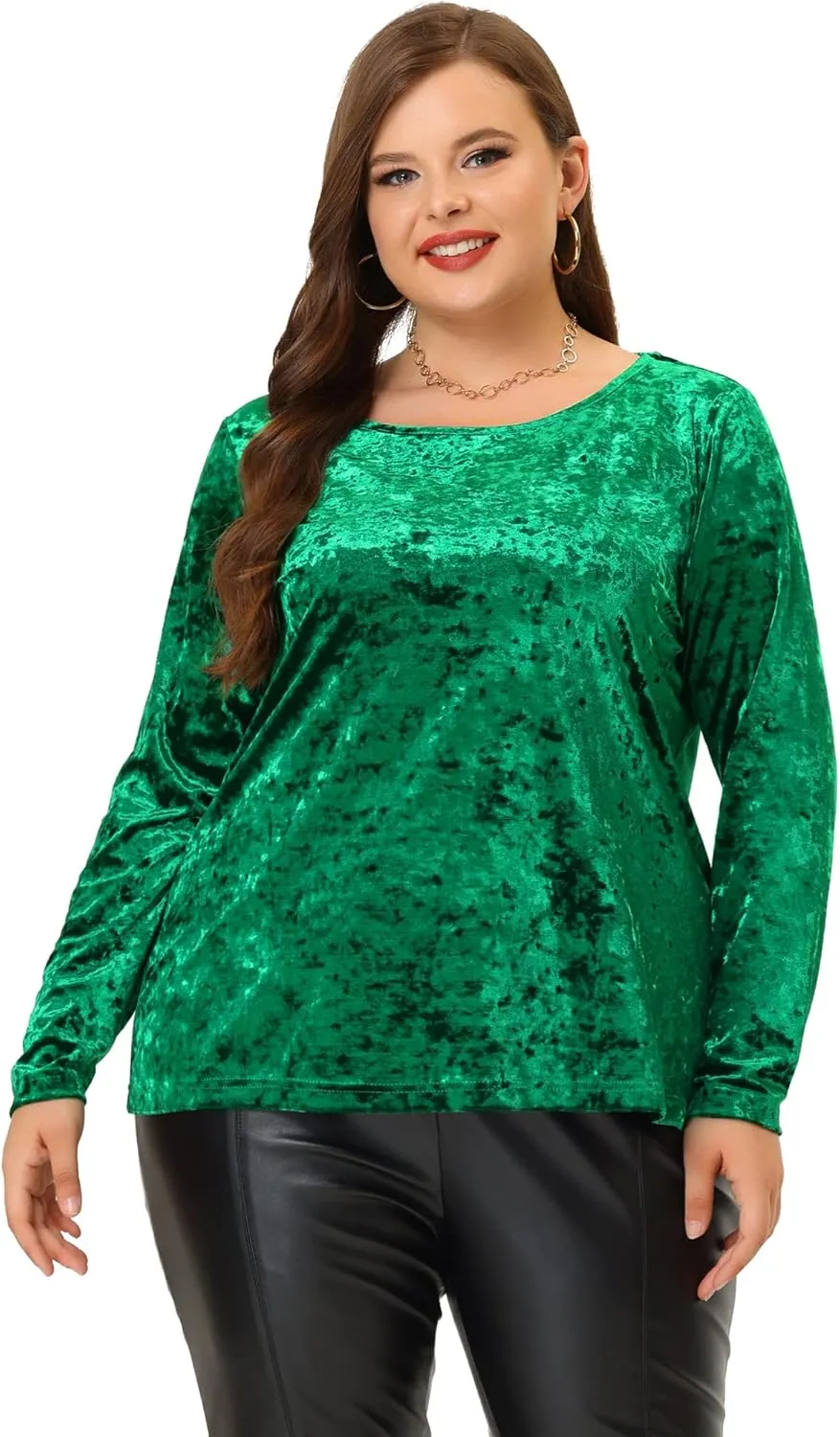 Agnes Orinda Plus Size Velvet Top for Women Tops Crew Neck Long Sleeve Casual T-Shirt 2023