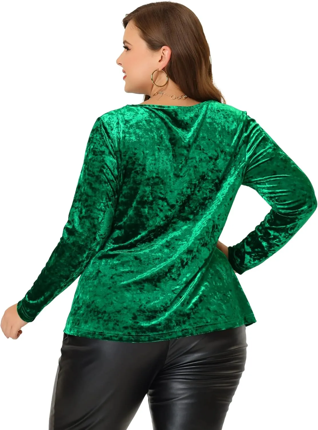 Agnes Orinda Plus Size Velvet Top for Women Tops Crew Neck Long Sleeve Casual T-Shirt 2023