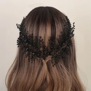 Aimimier Bridal Crystal Hairband Long Hair Vine Crystal Beaded Headband Wedding Prom Party Festival Fashion Hair Accessory for Women (Black)