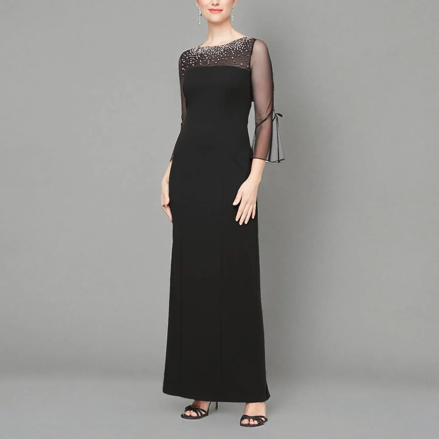 Alex Evenings Women's Long Shift Dress with Illusion Neckline (Petite and Regular Sizes)