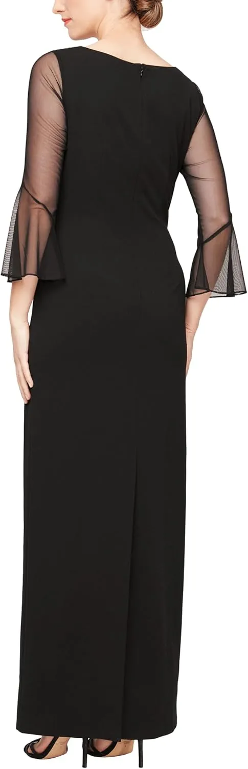 Alex Evenings Women's Long Shift Dress with Illusion Neckline (Petite and Regular Sizes)