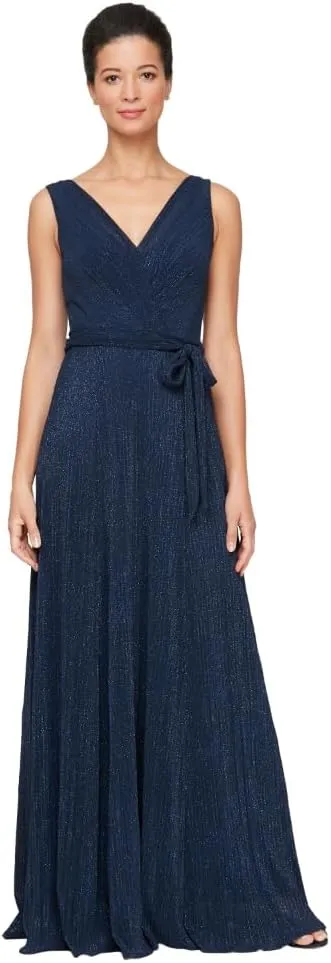 Alex Evenings Women's Sleeveless V-Neck Long A-line, Elegant Formal Gown, Wedding Guest, Party Dress