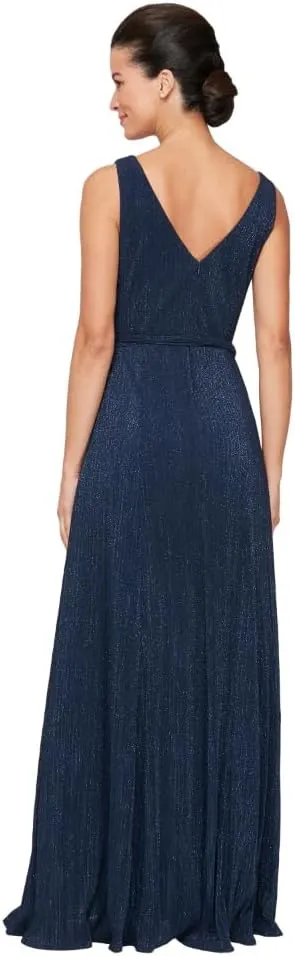 Alex Evenings Women's Sleeveless V-Neck Long A-line, Elegant Formal Gown, Wedding Guest, Party Dress