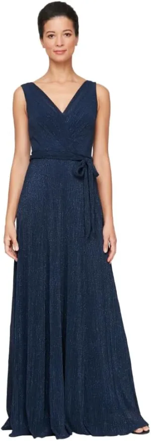 Alex Evenings Women's Sleeveless V-Neck Long A-line, Elegant Formal Gown, Wedding Guest, Party Dress