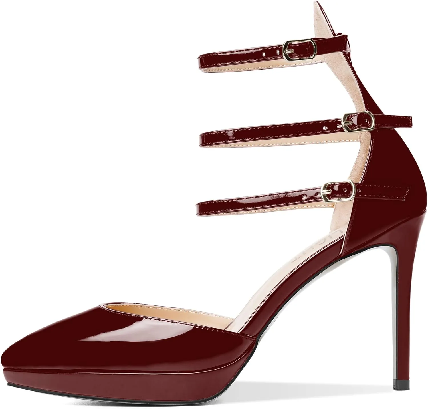 AMBELIGHT Womens Evening Patent Ankle Strap Dress Heels Buckle Pointed Toe Platform Stiletto High Heel Pumps Shoes 4 Inch