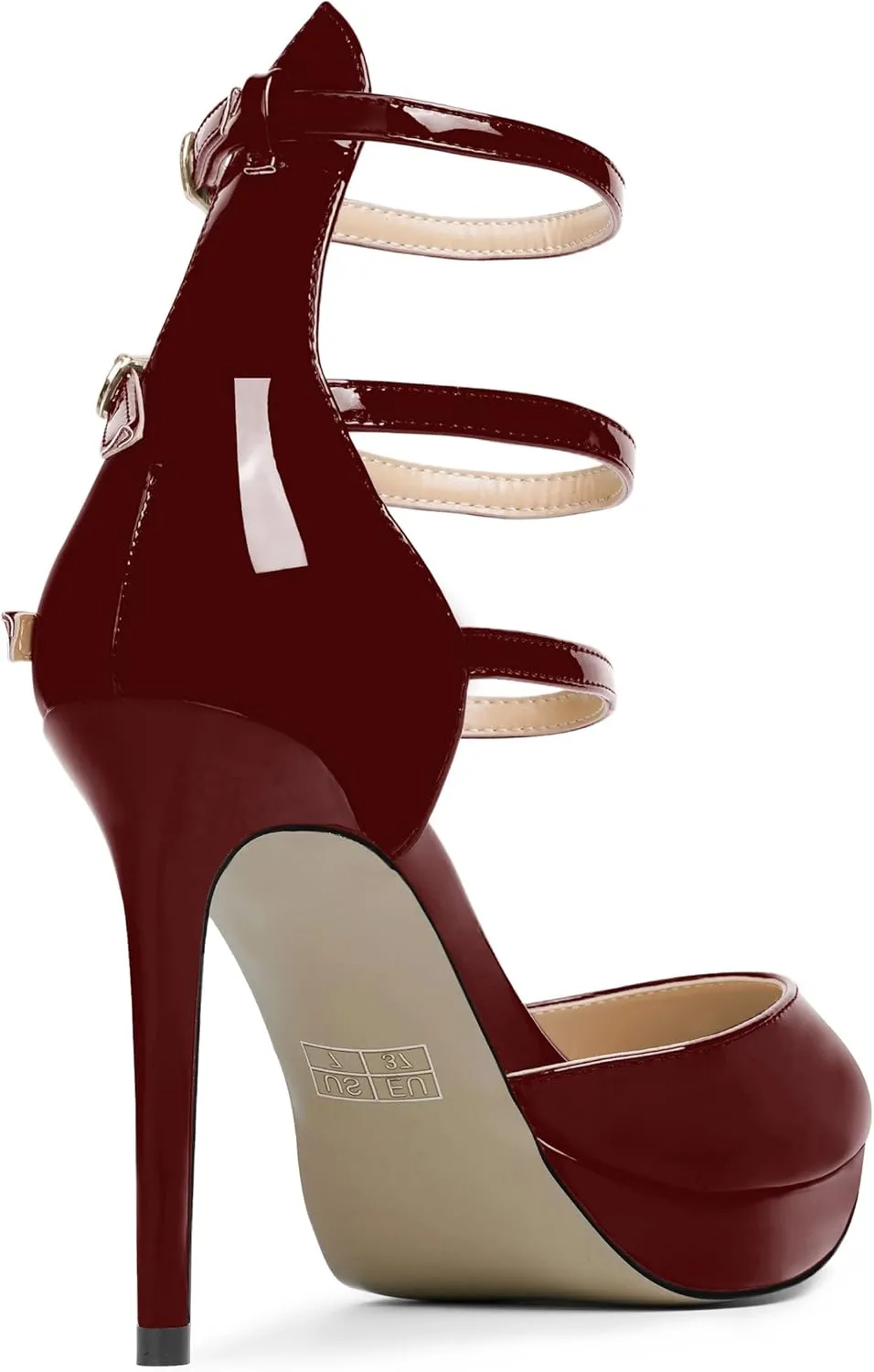 AMBELIGHT Womens Evening Patent Ankle Strap Dress Heels Buckle Pointed Toe Platform Stiletto High Heel Pumps Shoes 4 Inch