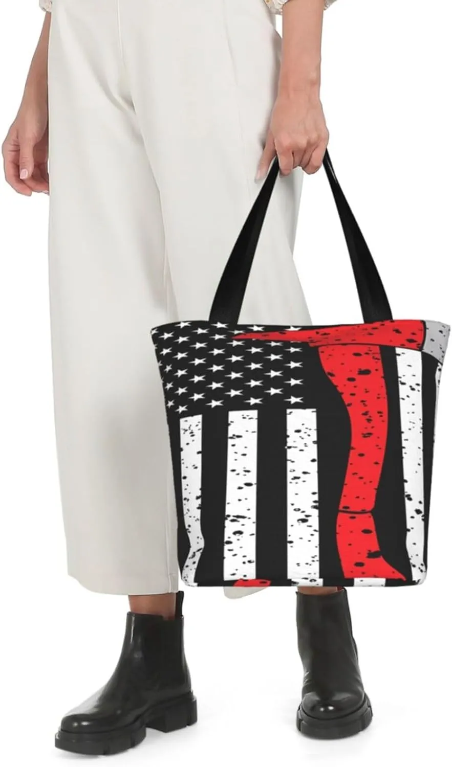 American Motorcycle Flag Dirt Bike Women's Tote Bag Shoulder Bag Shopping Handbag Large Capacity Handbag With Zipper