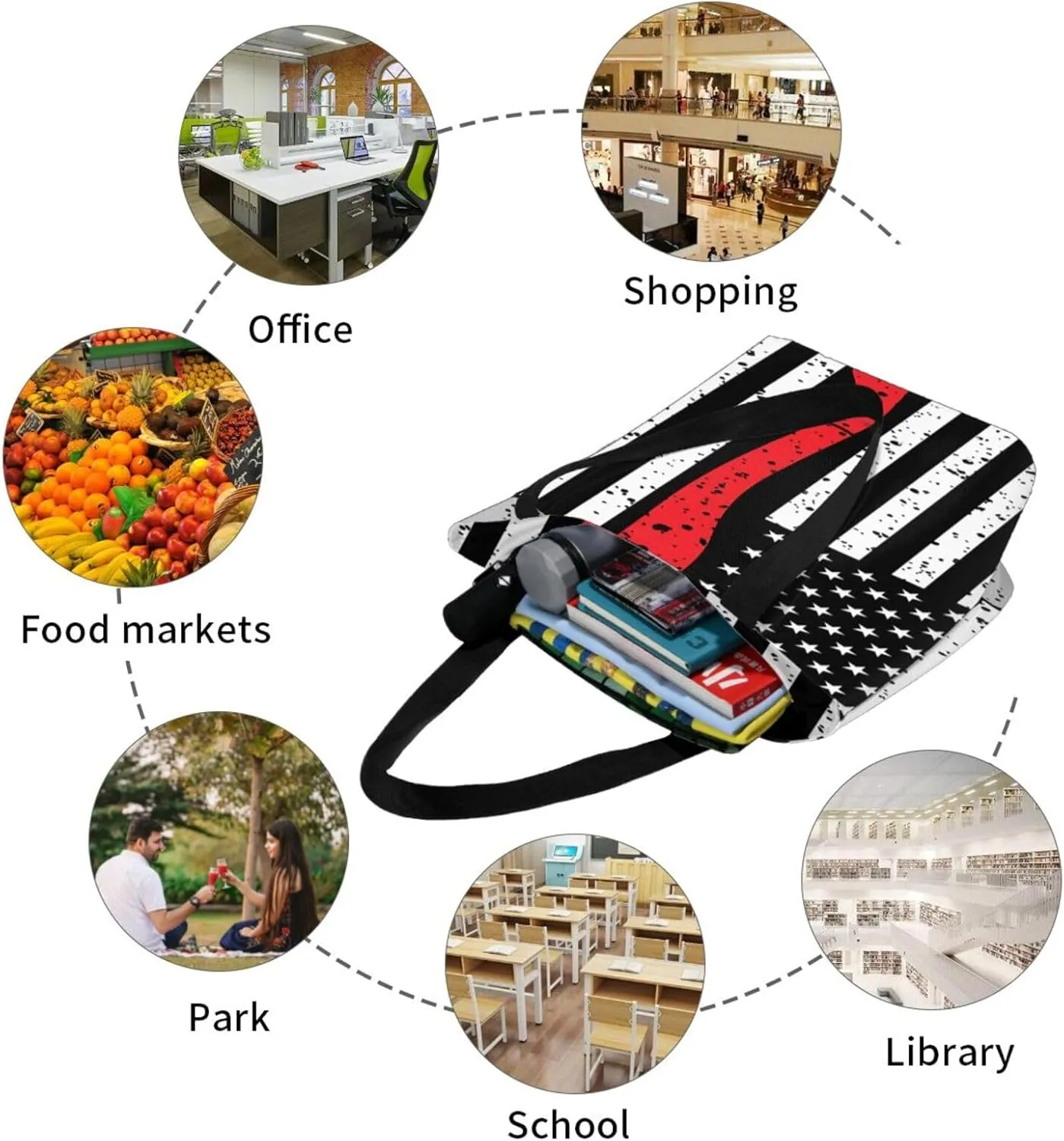 American Motorcycle Flag Dirt Bike Women's Tote Bag Shoulder Bag Shopping Handbag Large Capacity Handbag With Zipper