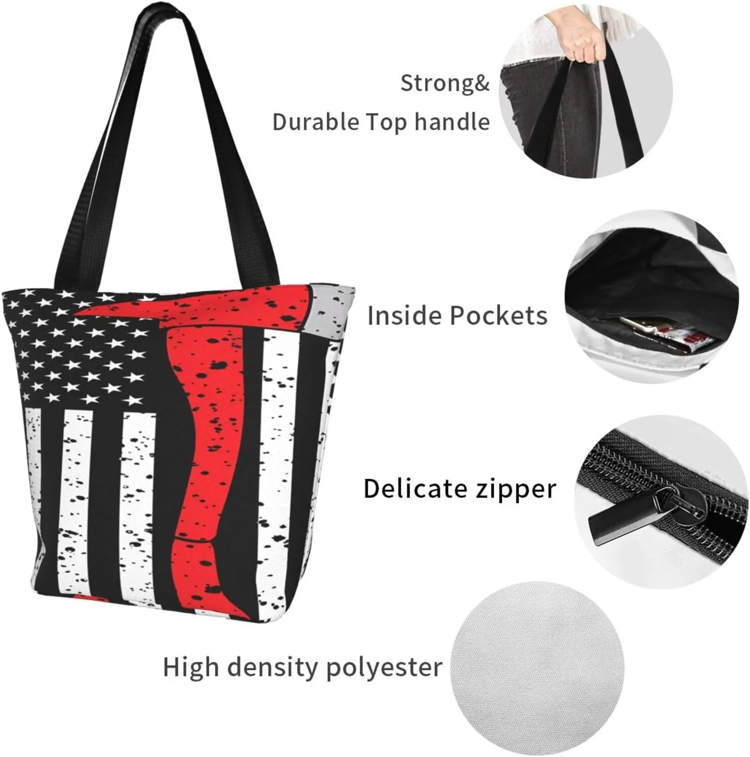 American Motorcycle Flag Dirt Bike Women's Tote Bag Shoulder Bag Shopping Handbag Large Capacity Handbag With Zipper