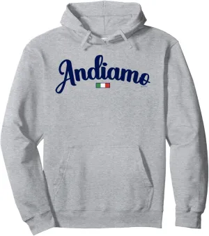 Andiamo Let's Go To Italy Italian Travel Navy Script & Flag Pullover Hoodie