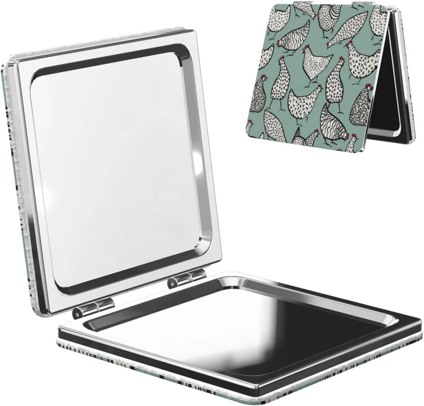 Animal Chicken Rooster Pattern Mini Makeup Mirror Portable Pocket Cosmetic Mirror Folding Compact Mirror