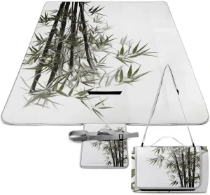Asian Plant Picnic Blanket Portable Outdoor Mat Waterproof Machine Washable Foldable Park Mat with Sandproof Backing for Grass, Hiking, Travel