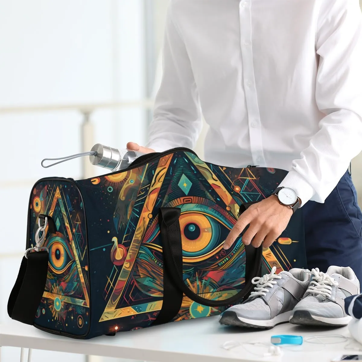 Azte Eyes Travel Duffle Bag for Women Men Gym Duffel Foldable Bag Waterproof Weekender Boho Abstract Duffle Tote