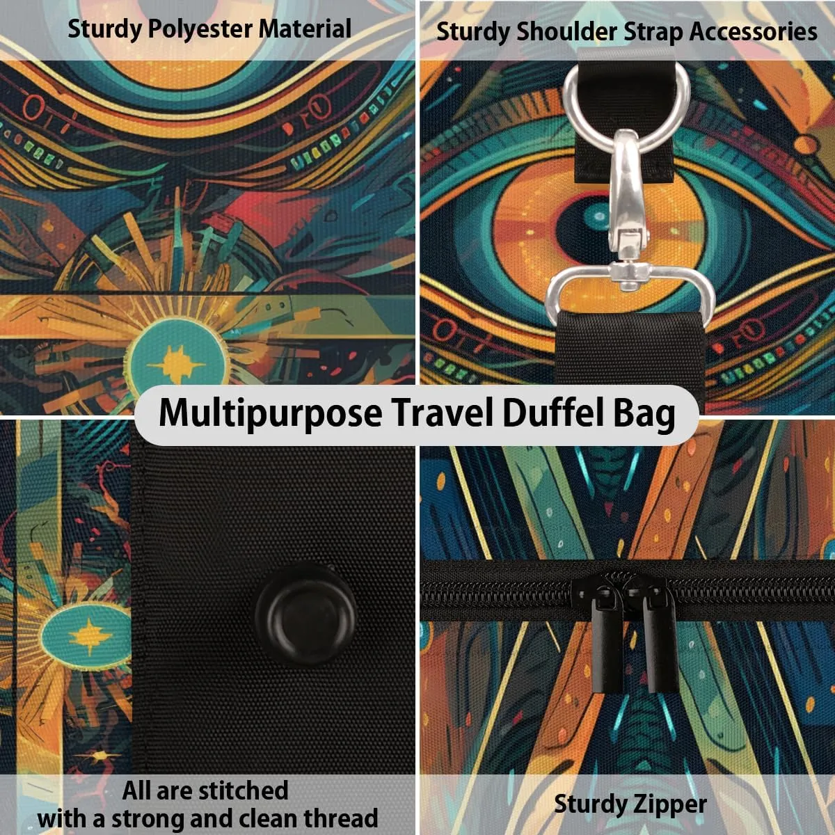 Azte Eyes Travel Duffle Bag for Women Men Gym Duffel Foldable Bag Waterproof Weekender Boho Abstract Duffle Tote