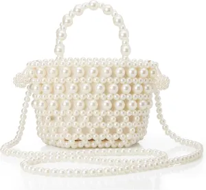 BABEYOND Women Pearl Clutch Purse - Bucket Beaded Bridal Evening Bag Formal Reticulated Bag with Inner Bag for Party Wedding