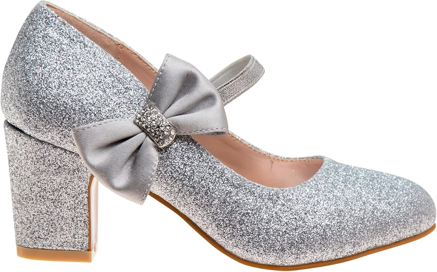 Badgley Mischka Heel Dress Pumps Closed Toe Rhinestone Shoes for Girl Kids (Silver/Gold/White/Black) (Little Kid - Big Kid)