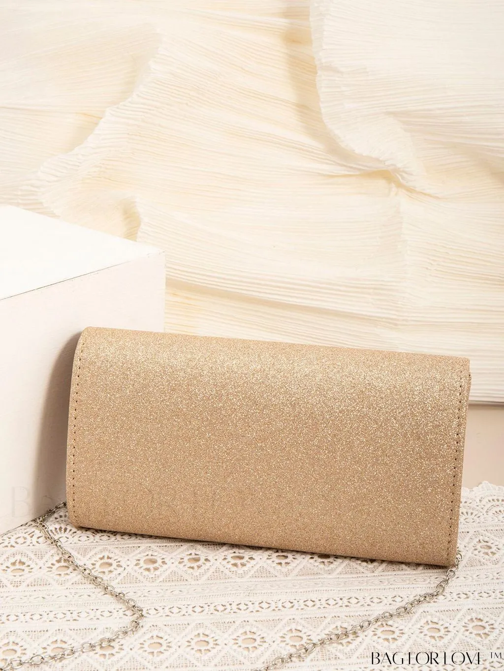 BagForLove - Champagne Glam Small Glitter Flap Square Bag - Exquisitely Glamorous
