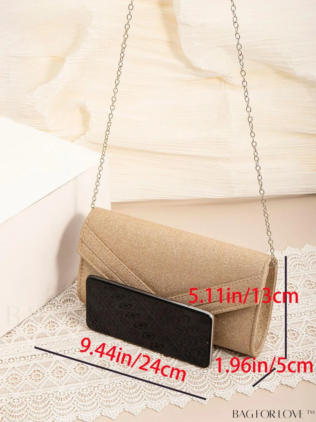 BagForLove - Champagne Glam Small Glitter Flap Square Bag - Exquisitely Glamorous