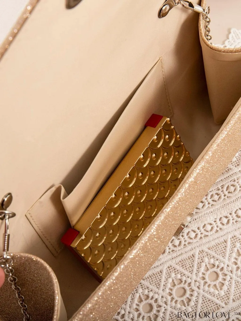 BagForLove - Champagne Glam Small Glitter Flap Square Bag - Exquisitely Glamorous