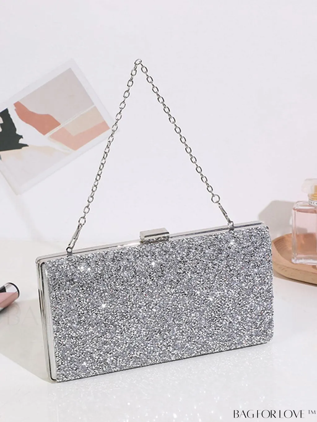 BagForLove - Chic Diamond Inlay Clutch with Chain Strap for Evening Parties and Formal Occasions