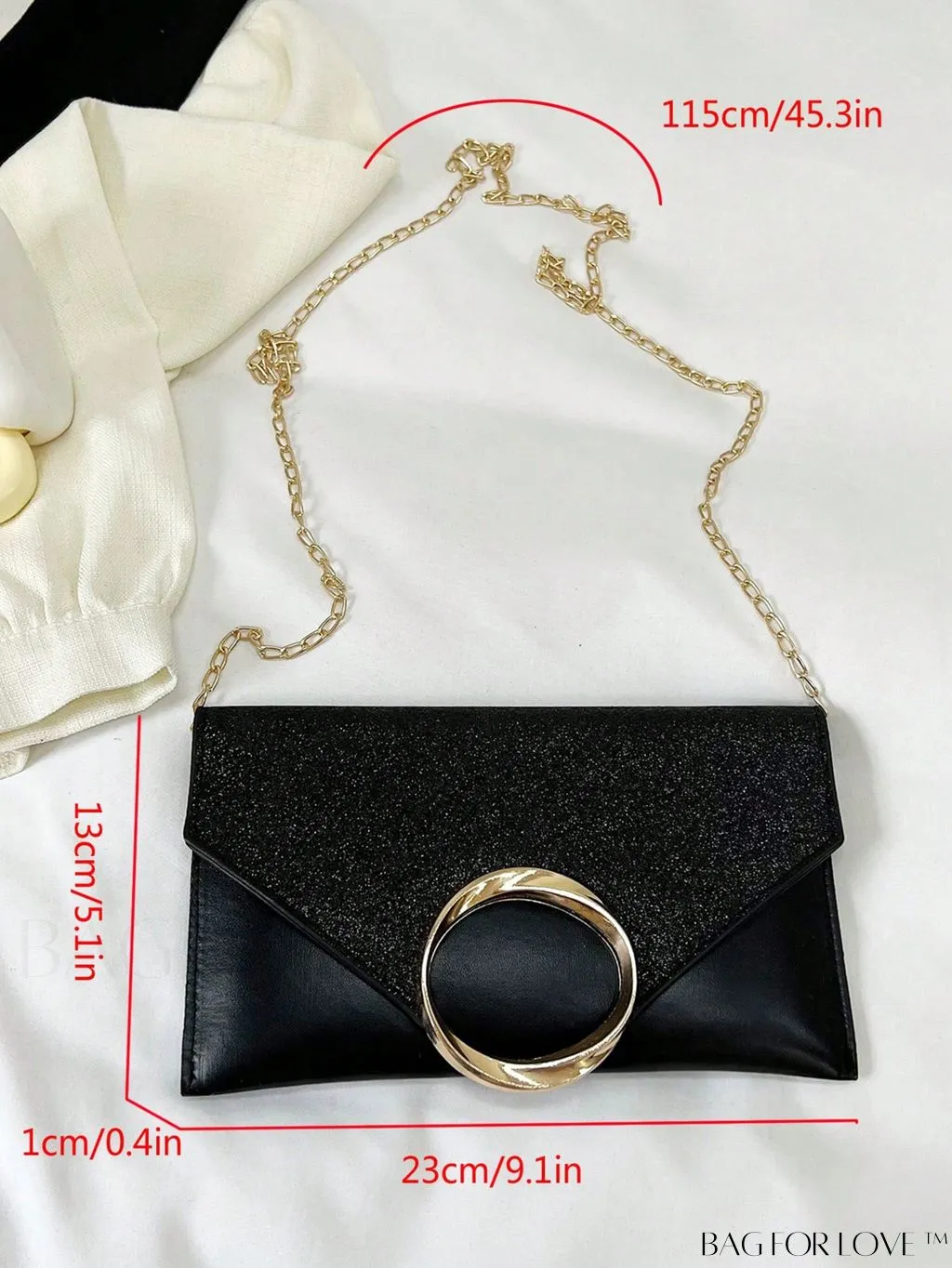 BagForLove - Chic Glitter Chain Flap Envelope Bag with Circle Decor - Compact & Glamorous