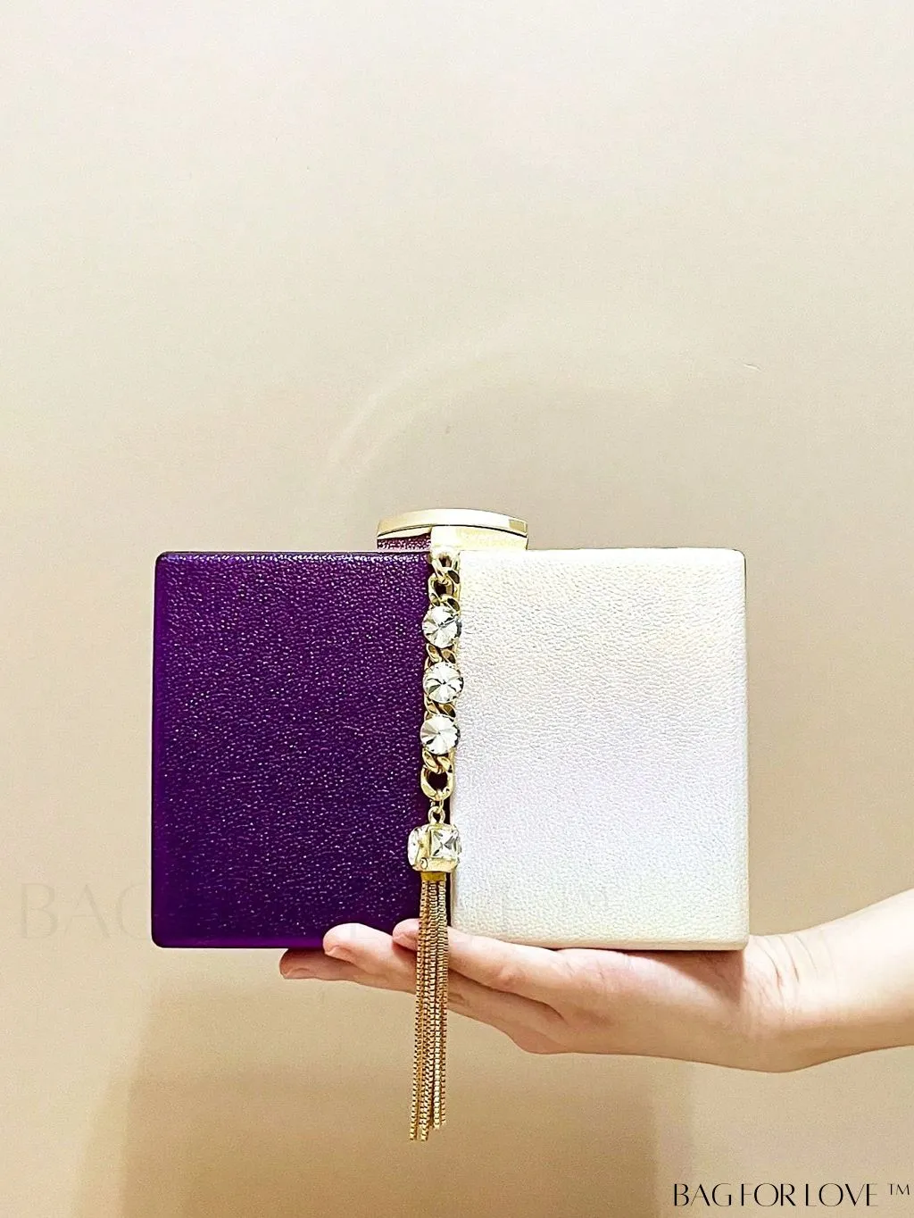 BagForLove - Chic Mini Box Bag: Elegant Rhinestone & Tassel Accents, Dual Tone PU